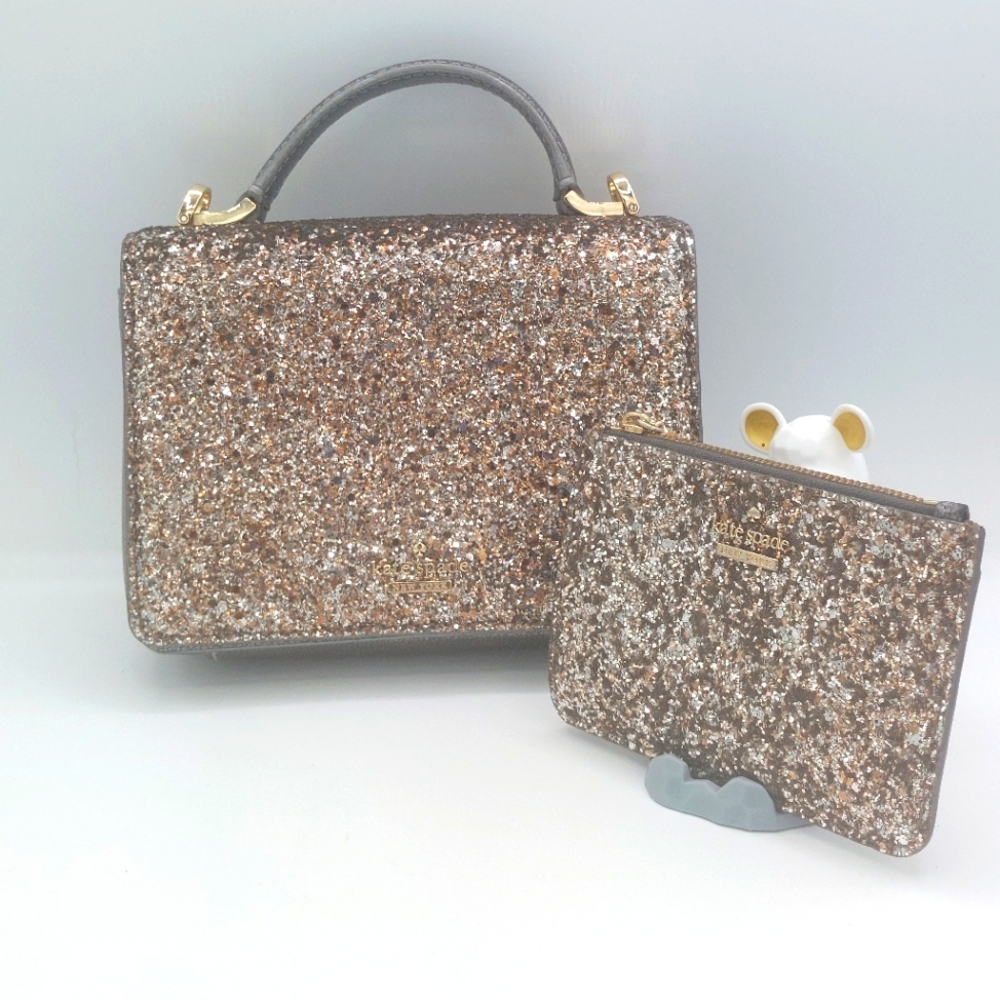 Kate Spade Laurel Way glitter gunmetal with matching card / keychain
